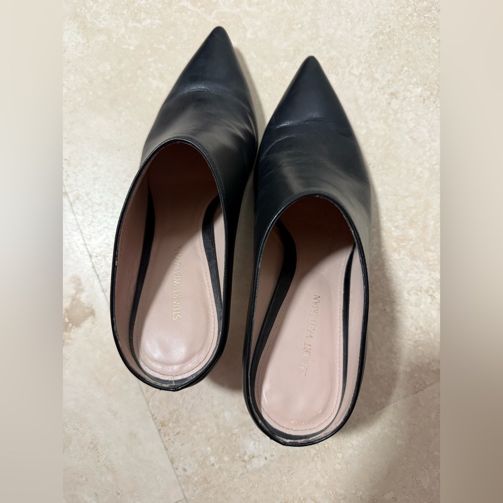 Stuart Weitzman Black Leather Mules